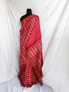 Red Triangles - Tussar silk shibori saree with blouse