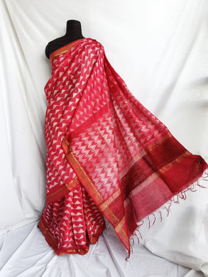 Red Triangles - Tussar silk shibori saree with blouse