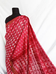 Red Triangles - Tussar silk shibori saree with blouse