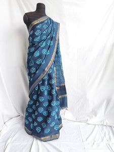 Indigo Bloom - Tussar silk Shibori saree with blouse