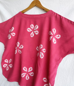 Pink Flowers - Soft Shibori Cotton Top