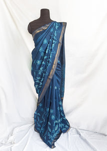 Blue Bees - Tussar silk shibori saree with blouse