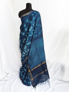 Blue Bees - Tussar silk shibori saree with blouse