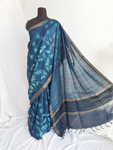 Load image into Gallery viewer, Blue Bees - Tussar silk shibori saree with blouse