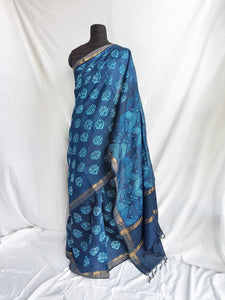 Indigo Bloom - Tussar silk Shibori saree with blouse