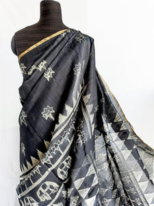 Herd in the Forest - Tussar Silk Shibori Saree