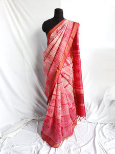 Red Bloom - Tussar silk Shibori saree