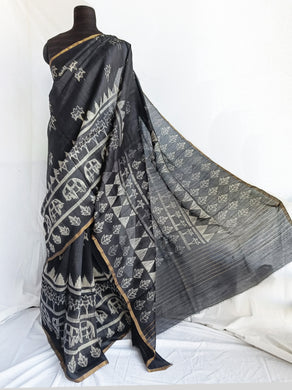 Herd in the Forest - Tussar Silk Shibori Saree