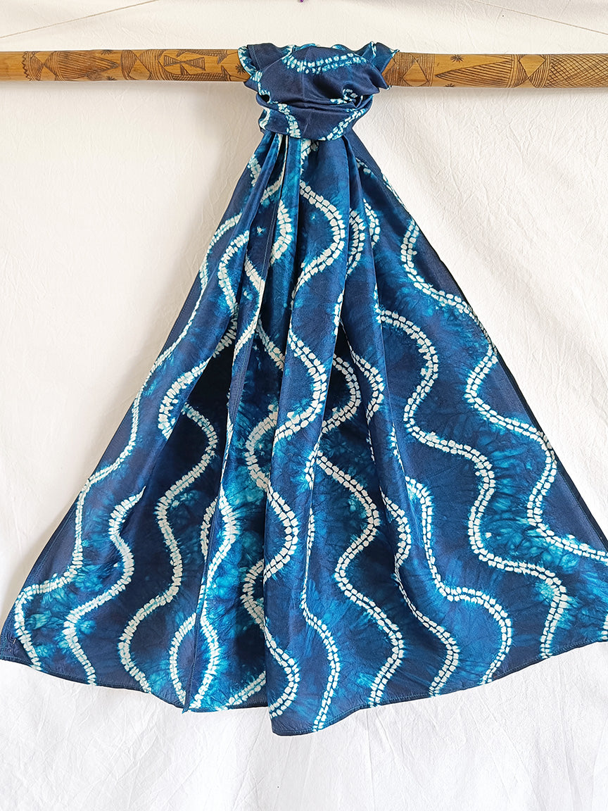 Blue Tracks-  Silk Shibori Stoles (22 inches by 80 inches)