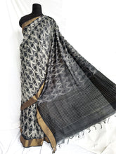 Load image into Gallery viewer, Ebony and Ivory - Tussar silk shibori saree