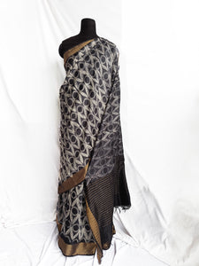 Ebony and Ivory - Tussar silk shibori saree