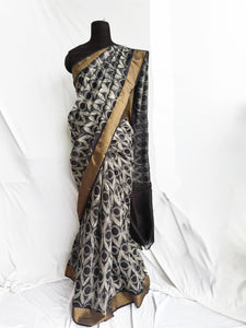 Ebony and Ivory - Tussar silk shibori saree