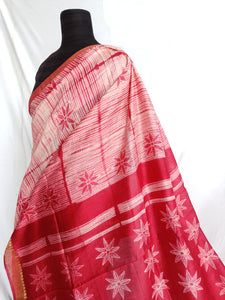 Red Bloom - Tussar silk Shibori saree