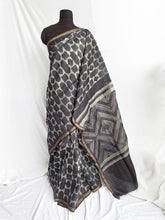 Load image into Gallery viewer, Charcoal Stars- Tussar silk Shibori saree