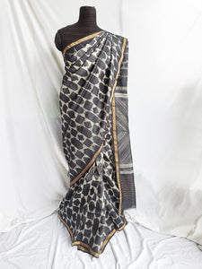 Charcoal Stars- Tussar silk Shibori saree