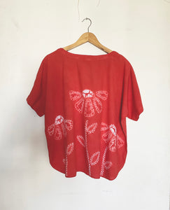 Red Blossoms - Soft Shibori Cotton Top