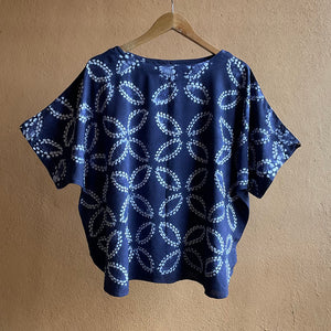 Dark Blue Leaves - Soft Shibori Cotton Top (Copy)