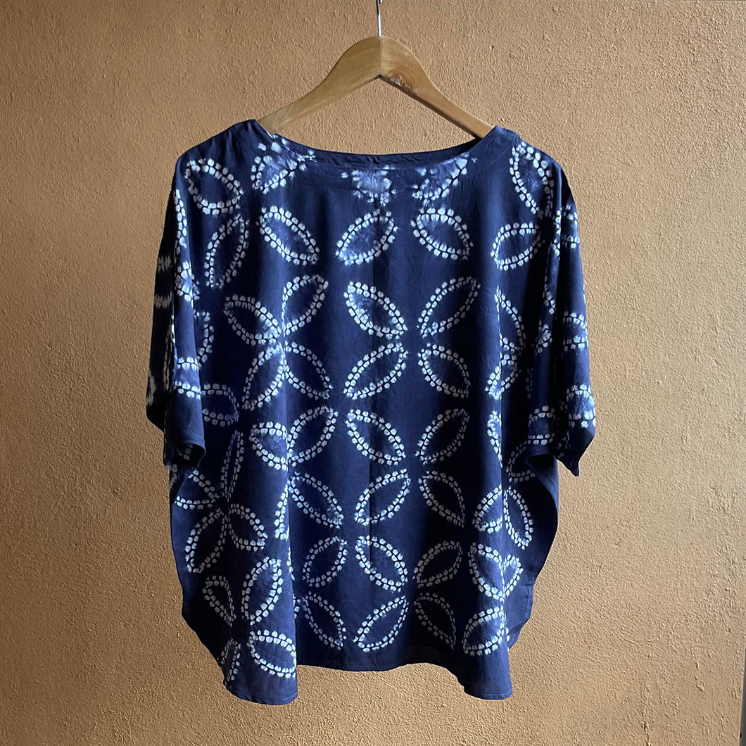 Dark Blue Leaves - Soft Shibori Cotton Top (Copy)