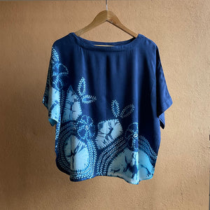 Blue Blossoms - Soft Shibori Cotton Top