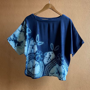 Blue Blossoms - Soft Shibori Cotton Top